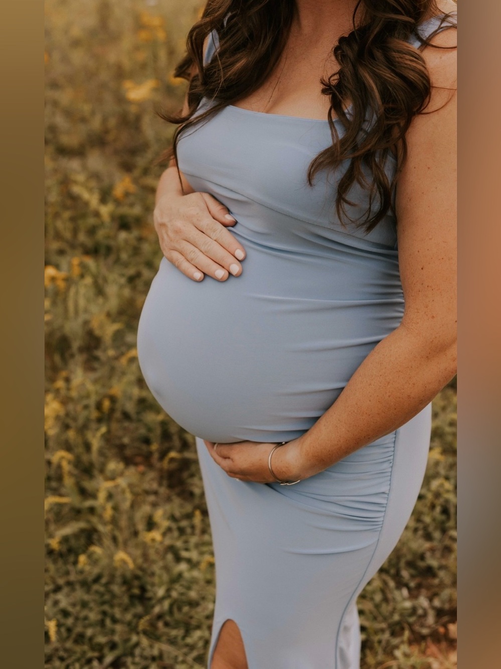 Club L London Square Neck Maternity Maxi Dress with Split- Light Blue, size 8